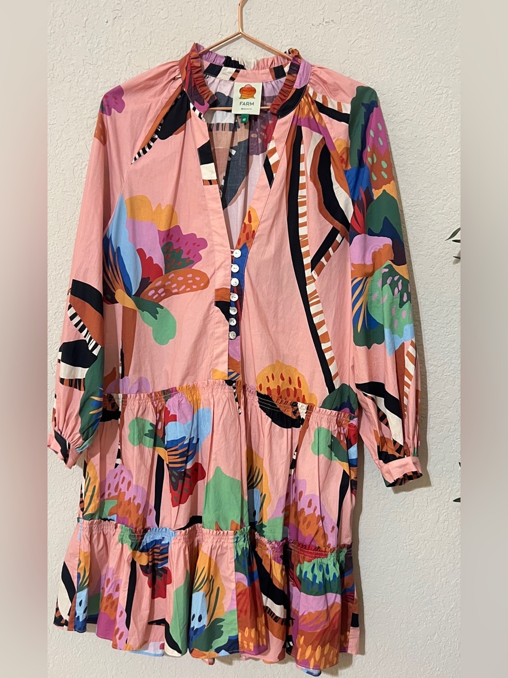 FARM Rio Lucy Multicolor Botanical Tiered Button-Front Dress